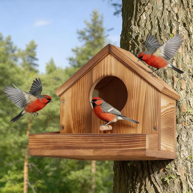 Wooden Bird Nest House with Felt Cover-Detachable Hanging Hammock Bed for Parakeets, Budgies, Cockatiels, Lovebirds, Conures, Canaries, All-Season Perch Hideaway for Birdcage (Wood Color)