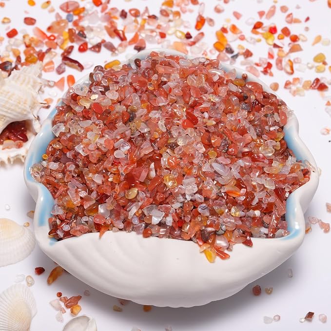 1LB Crystal Chips Stone Red Agate 3-5mm Mini Decorative Rock | Crushed Crystal Quartz Bulk,Irregular Polished Rocks for Fish Tank,Vases Filler,Succulent Plants Decor,Aquarium Gravel Rocks