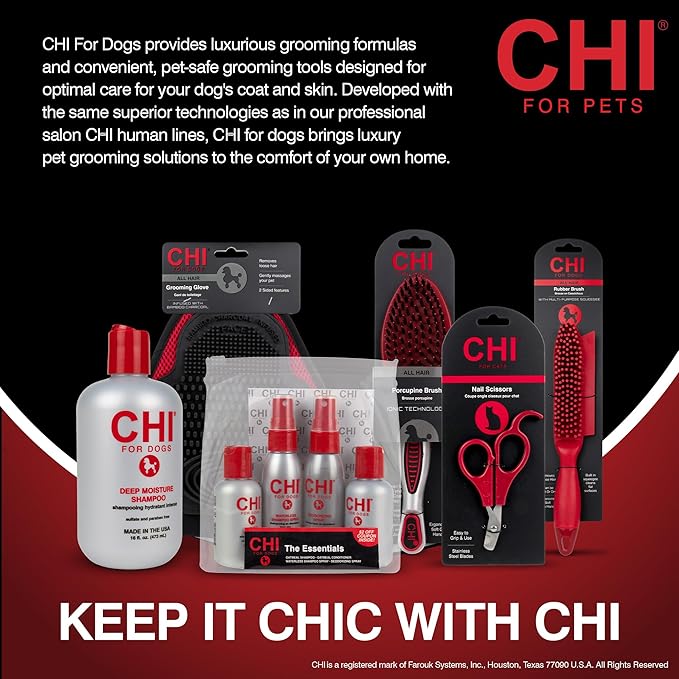 CHI for Dogs Soap Dispensing Palm Brush, Handheld Dog Bathing Scrubber with Built-In Shampoo Dispenser, Soft Rubber Bristles for Massaging and Deep Cleaning All Dog Coat Types, Red