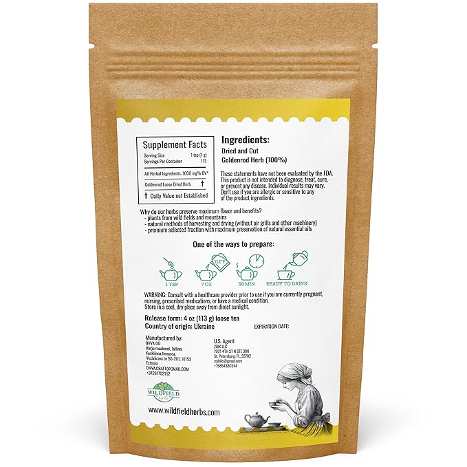4 oz. Goldenrod Tea Herb Golden (Solidago Virgaurea L.) - 113 g Dried Golden Rod Herbs Herbal Tea