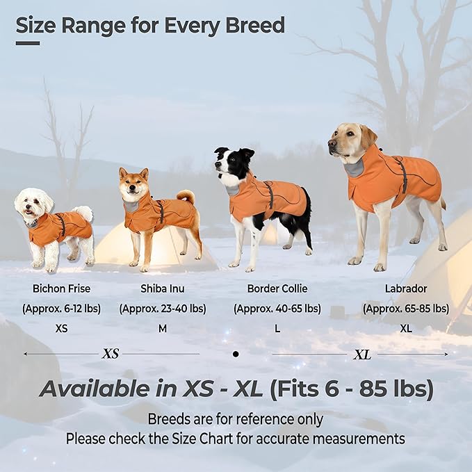Softshell Dog Winter Vest, Fleece Lined Water-Repellent Jacket with Fur-Safe Buckle (No Hook & Loop) for Hiking, Adjustable Reflective Winter Coat for Active Dogs (Aurantium, X-Large)