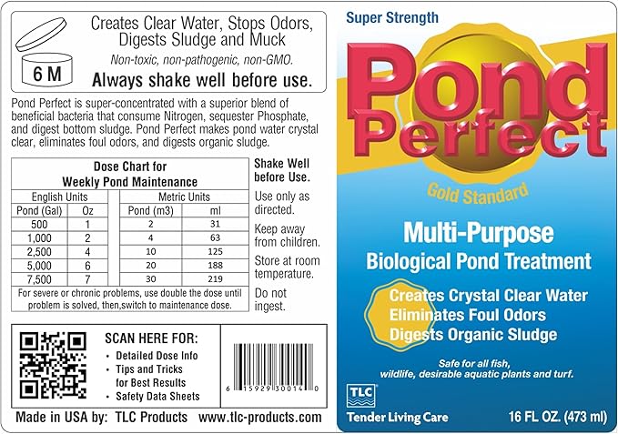 TLC PondPerfect Natural Pond Bacteria Treatment – Improves Clarity, Digests Sludge & Odors – Safe for Fish & Koi – Non-Chemical, Easy Liquid Dosing. 16 oz (473 ml)