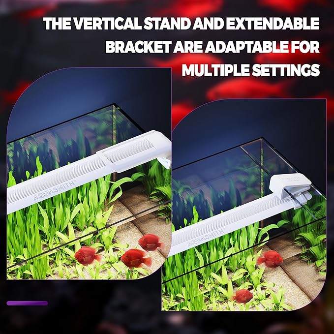 AQUASMITH Aquarium Light,Fish More Red Water is Not,Specific Full Spectrum Fish Tank Light,Comes with Two Mounting Brackets, Timing Function, Memory Feature, Adjustable Brightness, IP68 (10IN)