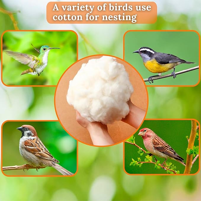 Hummingbird Nesters - Bird Nesting Material Holder for Wild Birds Wrens Finches - Cotton Refill - White