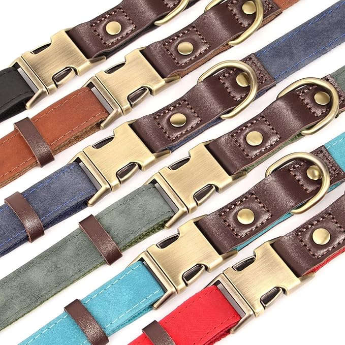 Didog Soft PU Leather Dog Collars for Small Dogs,Classic Adjustable Dog Collars with Quick Release Metal Buckle,Easy Clean and Comfortable with Nylon Lining,Blue,S Neck 11-15"