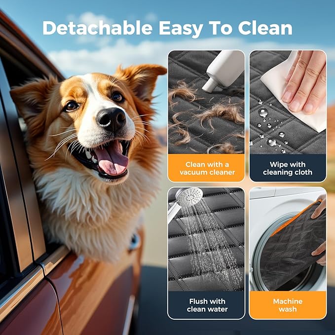 Dog Car Seat Cover for Back Seat, Hard Bottom Back Seat Extender for Dogs - Supports 400lbs,New Waterproof, Scratch Resistant, Anti Slip Portable Dog Hammock,Suitable for Cars, SUVs and Trucks(Orange)