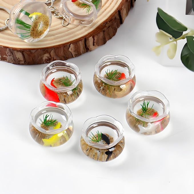 Miniature Goldfish Bowls for Dollhouse – Realistic Resin Fish Tank Accessories, Cute Animal Figurines, Smooth Surface, Fairy Garden Decor, 1:12 Scale, Perfect for Cupcake Toppers & DIY Projects