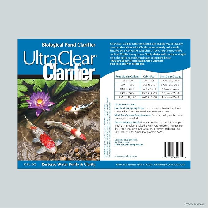 Pond Clarifier for Outdoor Ponds - Treats up to 80,000 Gallons - Concentrated Live Beneficial Bacteria - - Clears Cloudy Pond Water - Safe for Fish, Plants, Pets and People