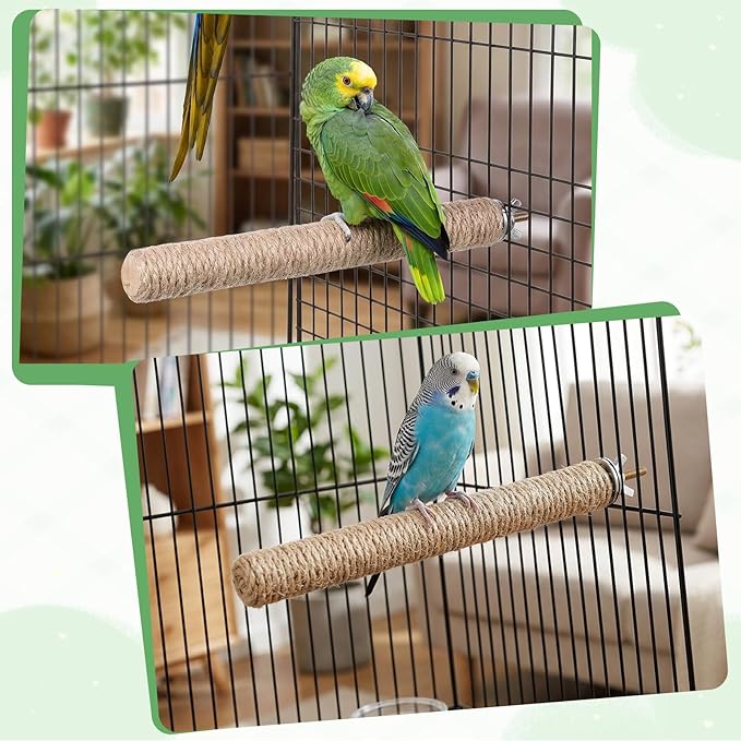 2 PCS Bird Toys for Parakeets Bird Perches Natural Bird-Perches with Rope Wood Parrot Perch Stand Rope Perches for Bird-Cages Accessories for Parakeet Cockatiel Budgie Conures Lovebirds