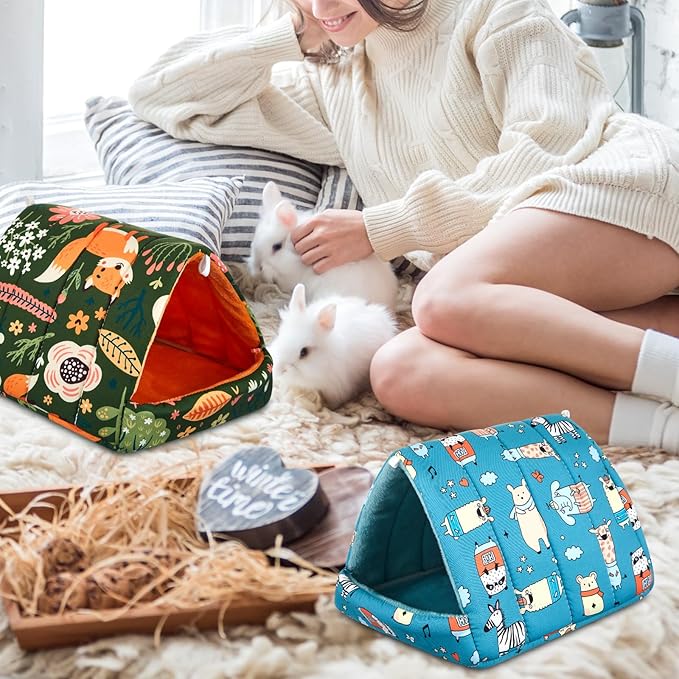 Cinnvoice 4 Pcs Guinea Pig Hideout, Guinea Pig Bed Tunnel, Rabbit Washable Small House Cage Accessories for Bunny Hedgehog Mouse Chinchillas Hamsters Ferrets Bearded Dragons Rats(Forest,7.9 in)