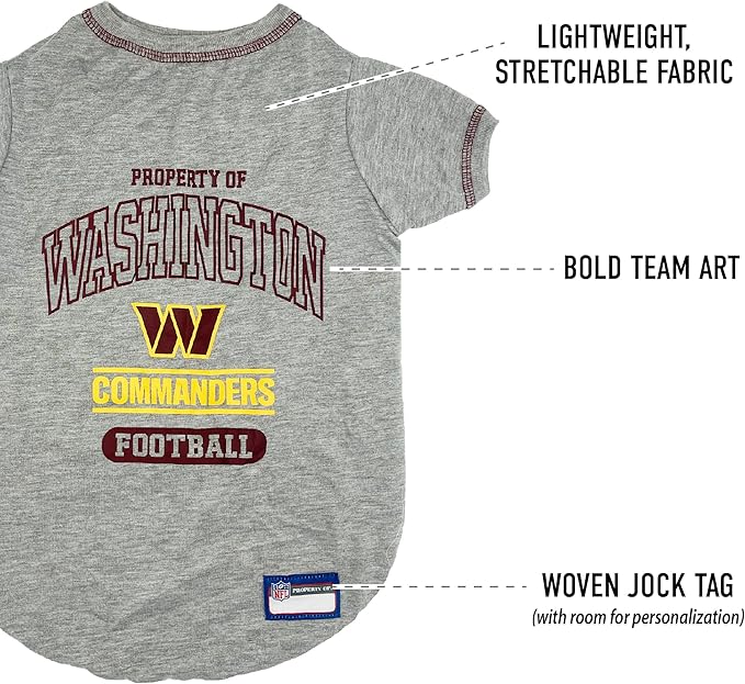 NFL Washington Commanders Dog T-Shirt Large. - Licensed Shirt for Pets Team Colored with Team Logos- Premium Stretchable Materials for the Comfort of Your Dog & Cat