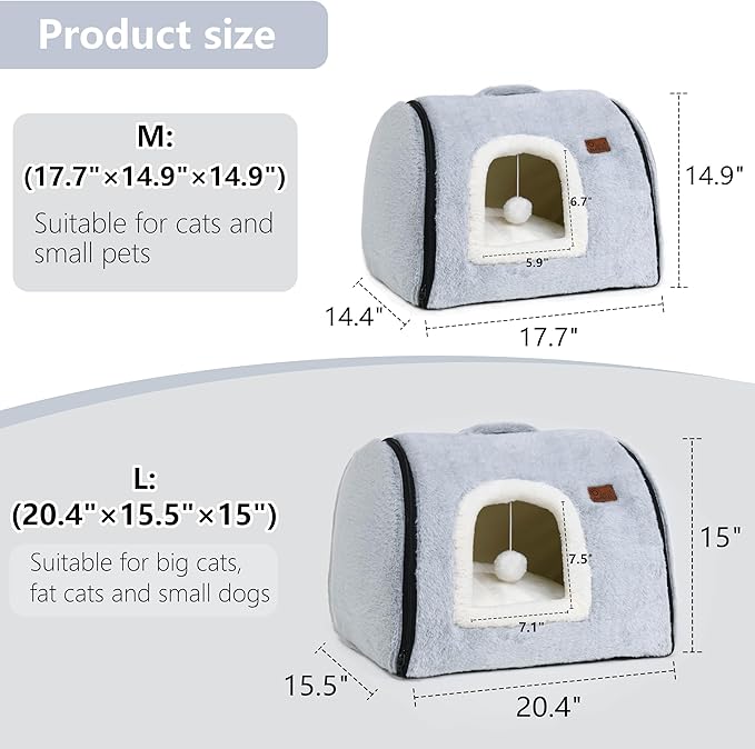 cat Bed cave-cat beds for Indoor Cats,Soft and Comfortable Cute Pet Bed,cat House,with Removable Washable Cushioned Pillow,Enclosed cat Bed,Kitty pet hut、Hideaway,Small Large Dog Tent (Grey)