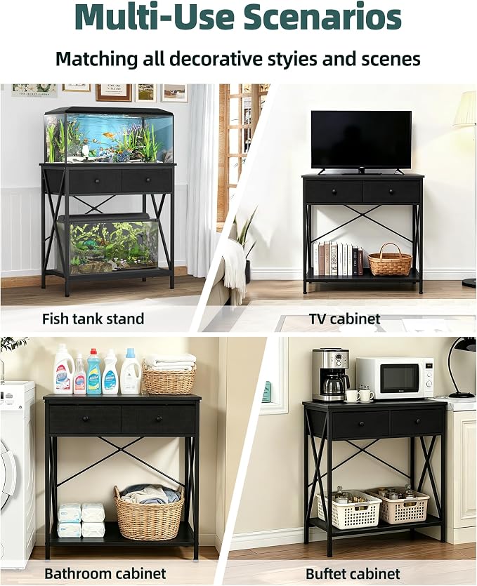 Fish Tank Stand with Storage, 20-29 Gallon Aquarium Stand Easy Clean | Heavy Duty Metal, 2-Tier Breeder Reptile Turtle Terrarium Stand Fits Office Home,30.7" x 16.5" MDF Tabletop, 330lbs Capacity