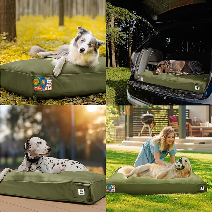 Sytopia 42 Inch Canvas Outdoor Dog Bed for Extra Large Dogs, Durable Dog Bed with Waterproof Machine Washable Removable Cover, Indoor Patio Pet Pad for Crate, Green