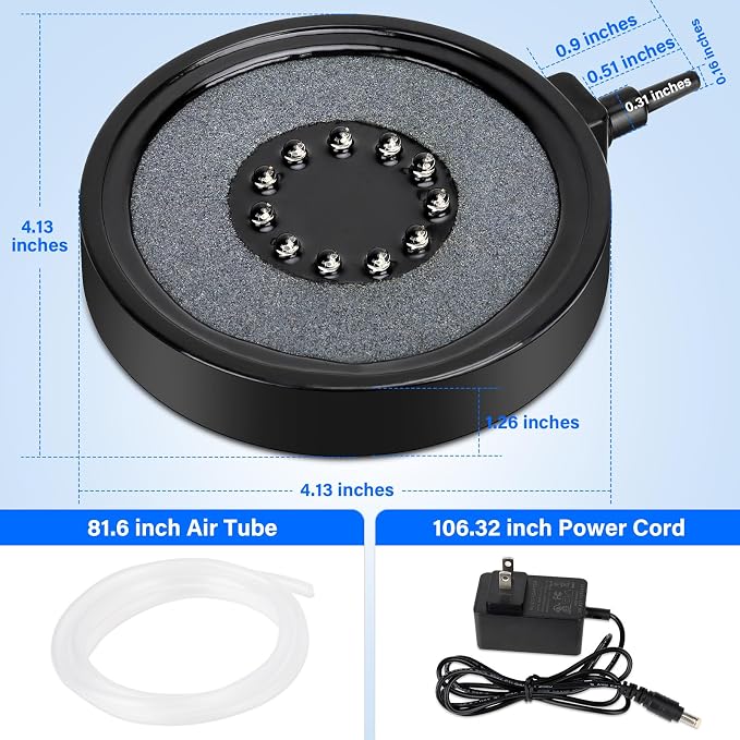 fishkeeper Aquarium Air Bubble Light, LED Fish Tank Bubbler Stone Disk | 11 Super Bright Lamp Beads, 16 Colors, 4 Modes, 7 Brightness Adjustable for Fish Tank Decoration, IP68 Waterproof