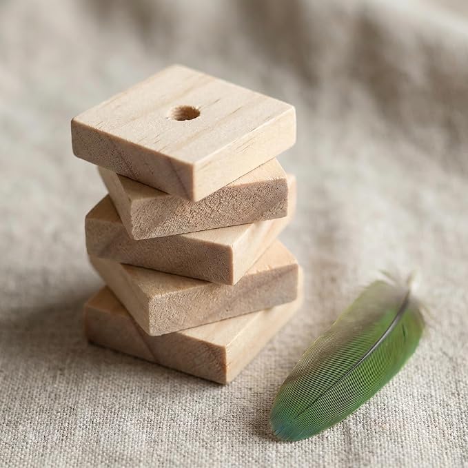NOLITOY Parrot Toys: 100PCS Wooden Chewing Blocks, Thick Natural Wood for Bird Chew Training, DIY Cage Toys for Parakeet Budgie Conure Macaw Cockatoo