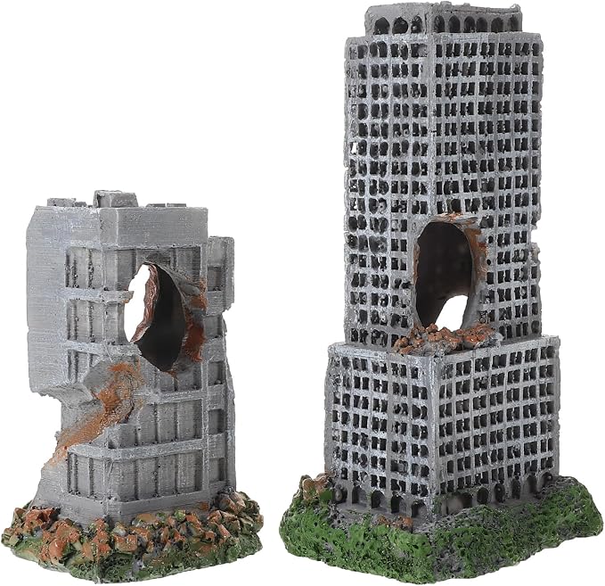Totority Aquarium Castle Ruins Decoration, 2 Pcs Resin Fish Tank Ornament | Resin Aquarium Ruins Decor with Hollow Hideout Spaces for Fish Tanks, Shrimp Habitats, and Underwater Landscape Designs