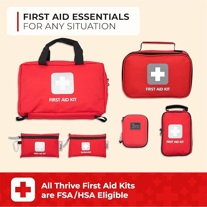 Thrive Compact First Aid Kit - Waterproof Rip-Stop Nylon Travel First Aid Kit - Camping & Hiking Medkit with Wipes & Bandages - Portable Car Emergency Pack for Roadside Emergencies - 100-Piece Set