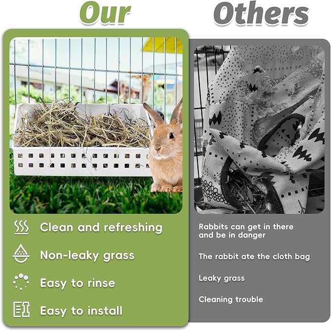 PINVNBY 2 PCS Hay Feeder for Rabbits, Less Wasted Hay Rack Manger, Hanging Guinea Pig Rabbit Hay Holder for Bunny, Chinchilla, Guinea Pig, Plastic Food Bowl Use for Grass & Food