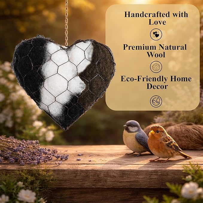 VELNORA Alpaca Fiber Nesting Heart – Hanging Natural Material for Outdoor Garden Birds, Safe & Cozy Habitat