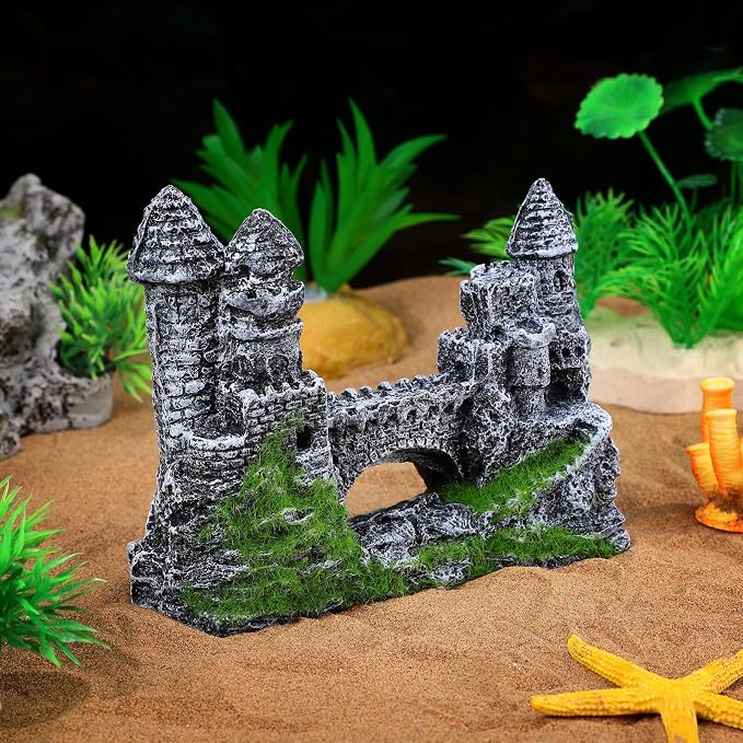 Milisten Aquarium Castle Decoration, Fish Tank Castle Ornaments for Small Fish Shrimp Hide Caves House Betta Hideout for Shrimp Turtle Guppy Crabs, Medium