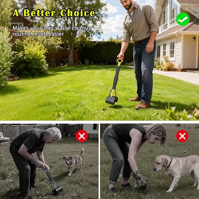 28 Inch Long Handle Pooper Scooper for Small & Large Dogs, Foldable Dog Poop Picker Upper for Yard, Avoid Bending Over for Easy Pick Up