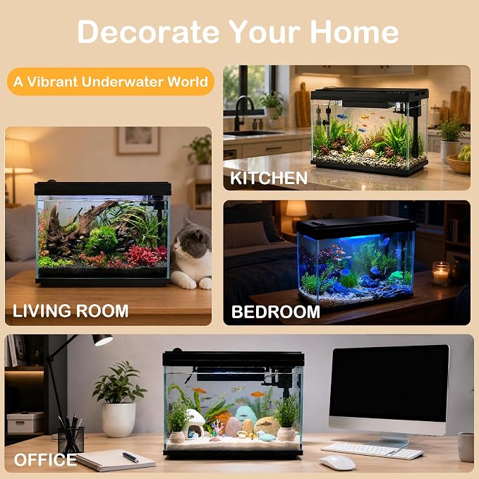 Vehipa Smart Fish Tank, 5 Gallon Aquarium Kit Ultra-White Glass | with App Control, Heating, Multi-Filtration System, Auto Feeder, 8-Color LED Light