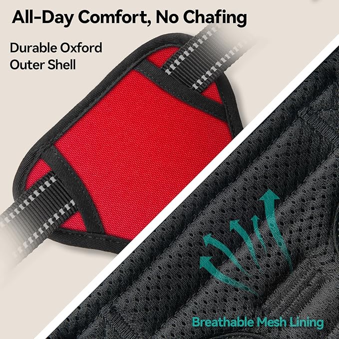 PHOEPET Reflective Dog Harness No Pull Large Breed Vest with 2 Metal Leash Attachment Hooks(L, Red)