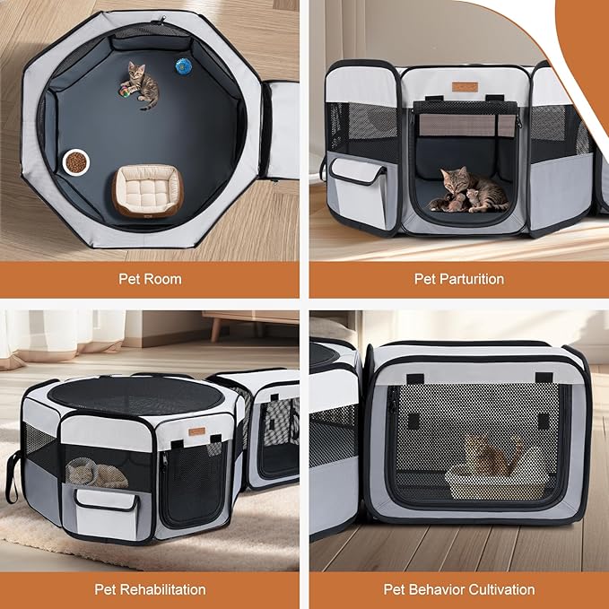 Lekereise Portable Cat Playpen, 61" × 19" Cat Playpen, 2-in-1 Dog Playpen Indoor Outdoor for Cats, Puppies and Small Pets, Independently Usable, with a Carry Bag