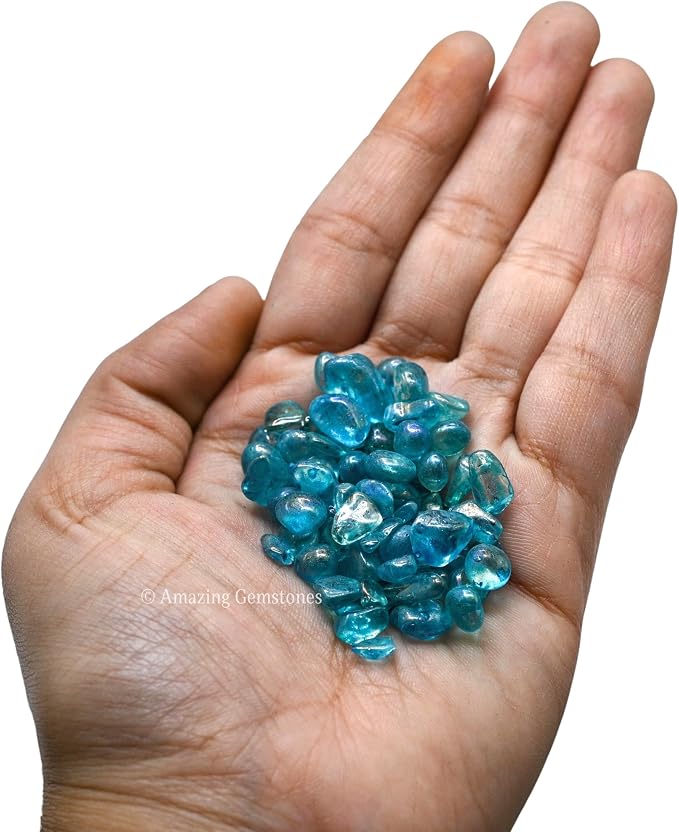 Amazing Gemstone Aqua Aura Quartz Crystal Chips Aquarium Gravel Rocks - Aura Quartz Chips Bulk Fish Tank Gravel, Small Tumbled Stone Chips, Tiny Crystals for Decoration (Natural AAA Grade Gemstones)