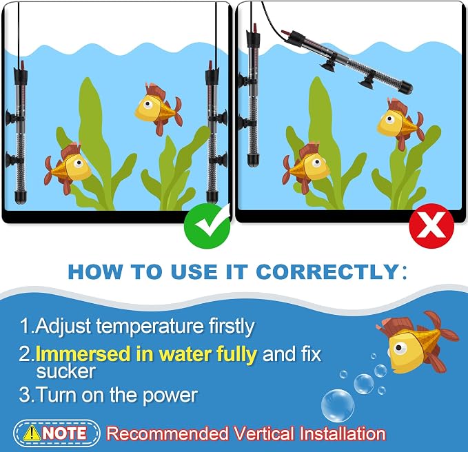 Dreyoo 2 Set 300W Submersible Aquarium Heater with 4 Thermometer Stickers | Adjustable Aquarium Fish Tank Heater with Suckers, Adjustable Knob Thermostat for Marine Saltwater and Freshwater