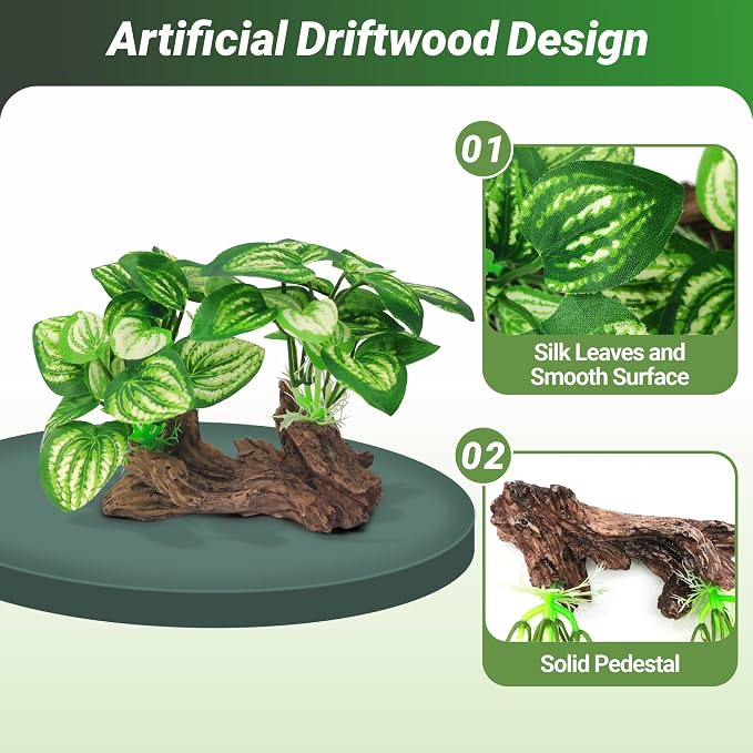 GOZILLA Silk Fish Tank Plants,Reptile Artificial Plant,Reptile Plants for Terrarium,Aquarium Decorations Accessories Set,Resin Driftwood Artificial Silk Aquarium Plant for Fish Tank.(11PCS/B-Set)