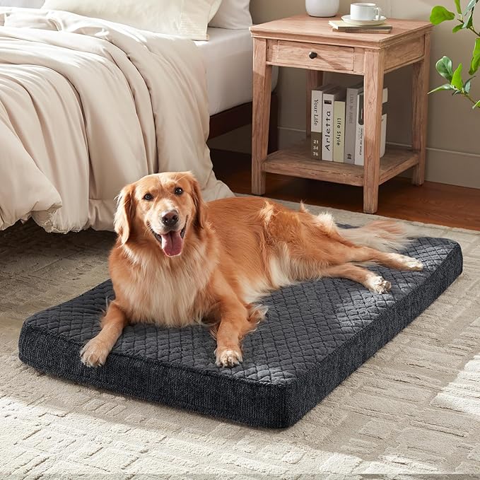 JOEJOY XL Dog Beds Large Sized Dog, Orthopedic Big Dogs Crate Bed with Washable Removable Cover, Extra Thick Egg-Crate Memory Foam Pet Beds up to 80 lbs, Grey, 41"x27"