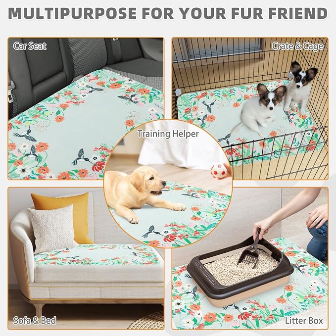 KOOLTAIL Washable Pee Pads for Dogs, 2 Pack Spring Pet Mats Outdoor Picnic Camping, Super Absorbent Reusable Puppy Training Pads Waterproof, Nonslip and Leak-Proof Dog Pee Pads for Floor, Car, 24"*36"