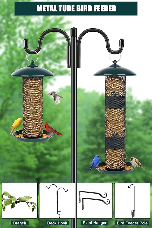 Gtongoko 2 Pack Finch Bird Feeders for Outdoors 2.5 LB Capacity Squirrel Proof Metal Mesh Tube Bird Feeders Thistle & Nyjer Seed Hanging Feeder, Green