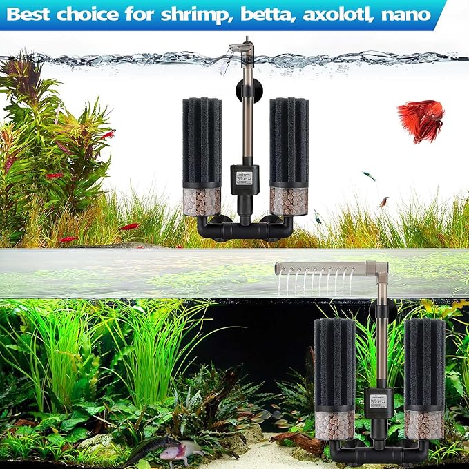 Electric Sponge Filter for Aquarium, Ultra Quiet Submersible Power Filter with Bio Media, Gentle Filtration for Shrimp, Betta,Nano and Fry Tanks