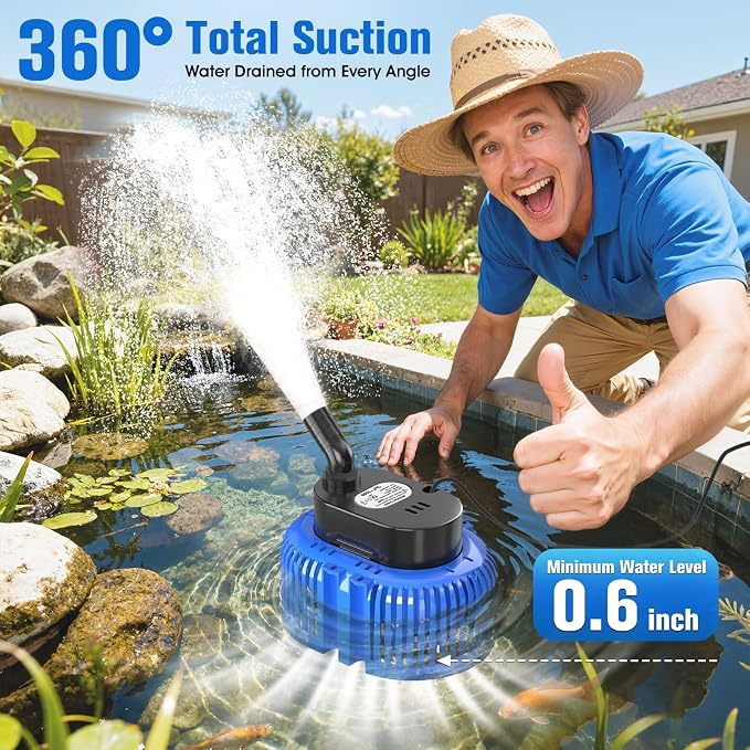Pool Cover Pump above Ground,Submersible Water Pump for Pool Water Draining | 850 GPH Water Pump,Auto Dry-Burning Protection,Dual Filtration,4 Adapters,25FT Cord,Quiet Motor,Lightweight for Pool,Pond