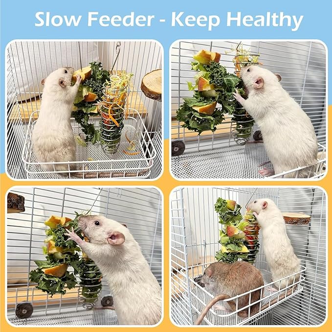 3Pcs Rat Enrichment Toys, 304 Stainless Steel Rat Foraging Toy for Fruit Vegetable Holder, Fancy Mice Cage Accessories Puzzle Toy, Hanging Rodent Toys Slow Feeder, Bird Foraging for Parakeet