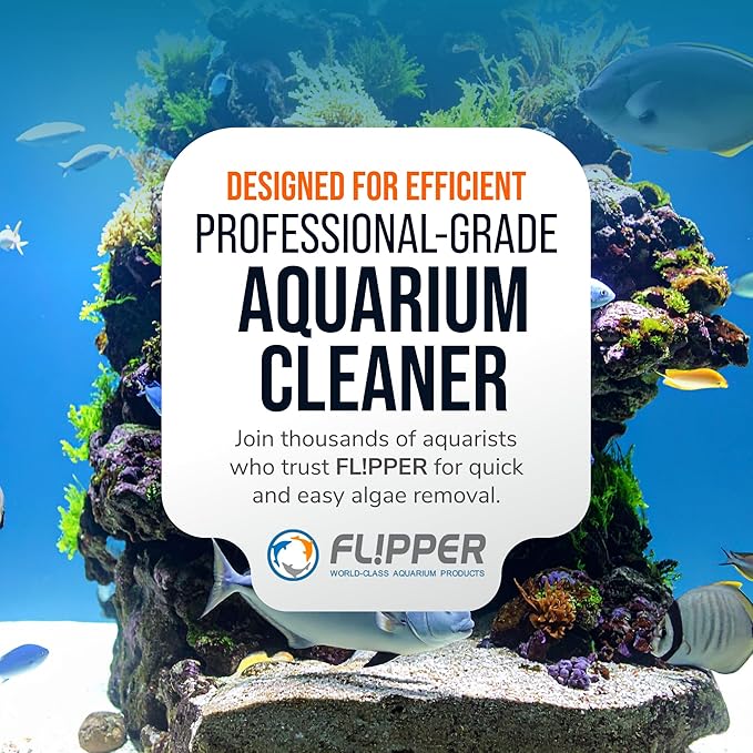 FLIPPER EDGE Standard Limited Edition Clownfish Magnetic 2-in-1 Aquarium Cleaner for Glass and Acrylic Tanks up to 1/2" (12mm) Thick – Dual Blade Design with Floating Algae Scraper and Cleaning Tool