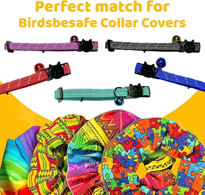 BirdsBeSafeĀ® Break Away Cat Collar with Bell, Reflective Thread for Night Visibility, Comfortable Elastic Stretch Cat Collar to Protect Cat from Getting Stuck in the Garden.