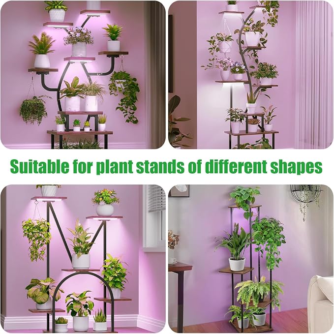 7.8'' 3 Head LED Grow Light Strips, Grow Lamps for Indoor Plants Full Spectrum, Plant Light with 4/8/12H Timer, 10 Dimmable Levels for Seedling Succulent,Best Match for Plant Shelf
