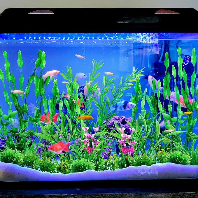 QUOZUO Green Fish Tank Decor Aquarium Plants, 25pcs Fish Tank Decorations Plants, Fish Tank Accessories, Aquarium Decor Artificial Plants, Small to Large