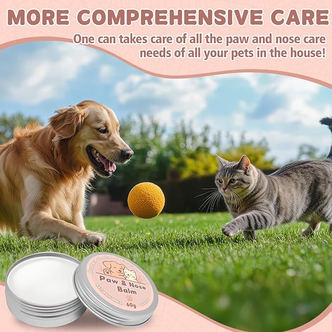 Dog Paw & Nose Balm for Dry Cracked Paws, Lick-Safe Natural Paw Pad Balm for Dogs & Cats, Moisturizing Protection from Snow, Salt & Hot Pavement, 60g