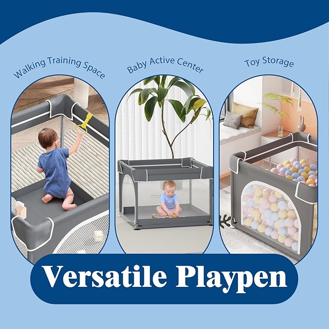 Jixrolyn Small Playpen for Babies and Toddlers, 36"x36", Soft Breathable Mesh, Anti-Slip Base, Mini Baby Play Yard with Pull-Up Ring
