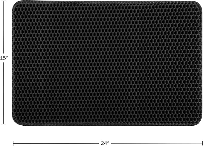 Cat Litter Mat - 24x15 Waterproof Litter Box Mat with Dual-Layer Honeycomb Design for Trapping Litter - Slip-Resistant Cat Mat by PETMAKER (Black) (Pack of 2)