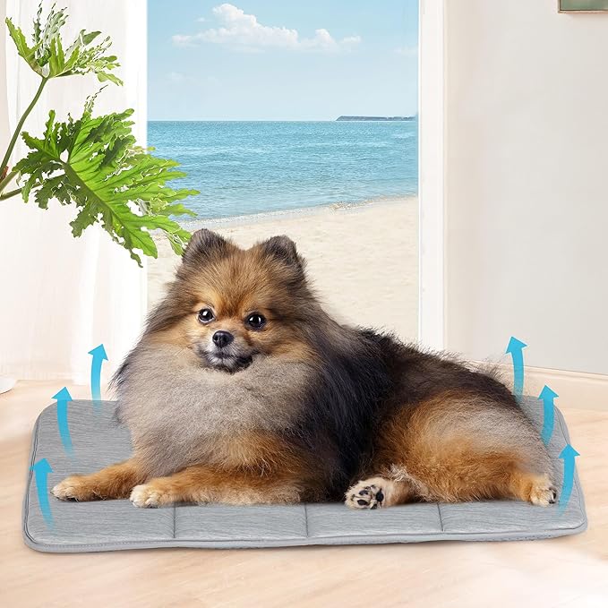 Cooling Dog Mat Q-Max>0.5 - Rapid Cooling Tech, Thin Breathable Crate Pad, Portable Washable Summer Mat, Chill Soothing Fabric - 24"x18" Small Dog/Cat, Grey