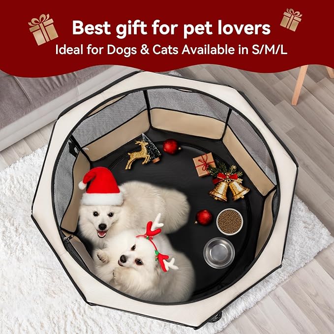 PETSFIT 45.5" Dog Playpen Indoor/Outdoor-Jump-Proof 28.5" Height with Removable Waterproof Mat & Zippered Roof | RV, Camping, Travel Dog Pen | Whelping & Cat Observation Space(45.5"L x 45.5"W x 28.5H)