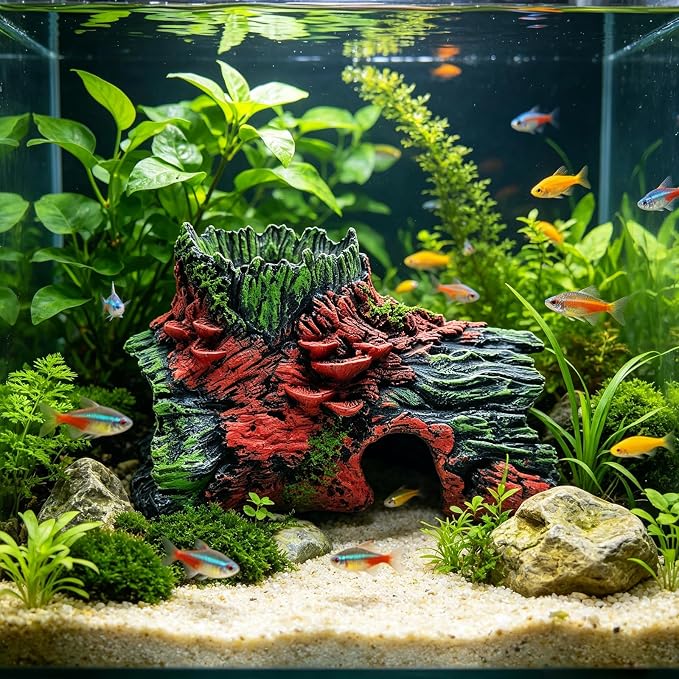 Aquarium Décor Artificial Driftwood House Fish Tank Ornamnt Cave | Bettas House ,Resin Hollow Tree Trunk Décor,Reptile Terrarium Decor,Fish Shrimp Goldfish Reptile Hide Cave for Play & Res