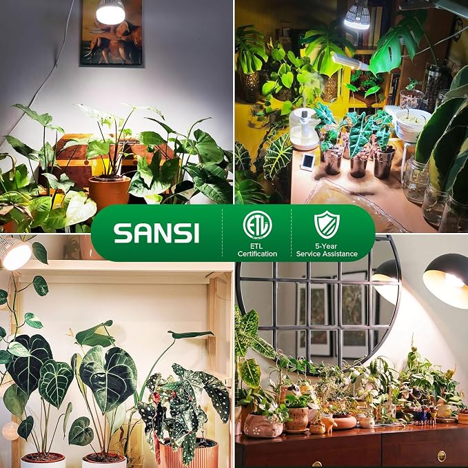 SANSI LED Grow Light Bulbs 4-Pack, 10W Full Spectrum, E26 Base, 4000K | 150 Watt Equivalent, Optical Lens for High PPFD, 4000K Natural Daylight, Par20 Grow Bulbs For Indoor Growing Seed Starting