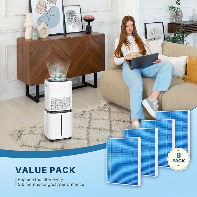 8-Pack 6000S Humidifier Wick Filter Replacement for LEVOIT | Superior 6000S Smart Evaporative Humidifier, Effectively Capture Large Particles Minerals,Extends Filter Life up to 6 Months